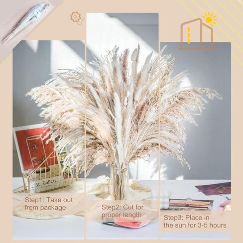 Dried Pampas Grass Decor, Pampas Grass Bunny Tails Dry Flower Reed Grass 80PCS , Pampas Grass Flowers Decoration for Wedding Boho Home, Office, Living Room, Bedroom Farmhouse Party.( Brown White ) in Saudi Arabia