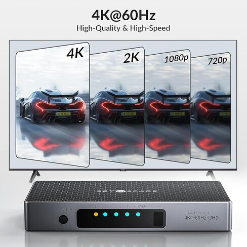 محول HDMI، محول HDMI متين SETMSPACE 4 في 1 مع جهاز تحكم عن بعد، مقسم HDMI 4K 60 هرتز، موسع منفذ HDMI ثابت للمسرح المنزلي والمكتب والفصول الدراسية in Kuwait