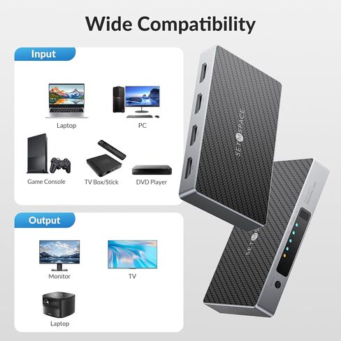 محول HDMI، محول HDMI متين SETMSPACE 4 في 1 مع جهاز تحكم عن بعد، مقسم HDMI 4K 60 هرتز، موسع منفذ HDMI ثابت للمسرح المنزلي والمكتب والفصول الدراسية in Kuwait