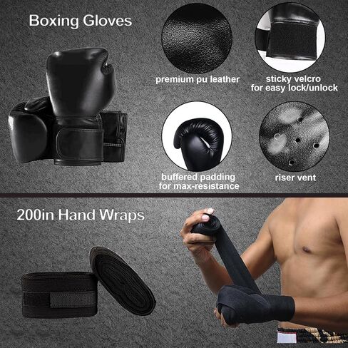 كيس ملاكمة للبالغين، مجموعة أكياس ملاكمة ثقيلة، بولي يوريثان بطول 4 أقدام، مجموعة معدات تدريب الملاكمة (9 في 1) لتدريب فنون القتال المختلطة كيك بوكسينغ والملاكمة والكاراتيه في صالة الألعاب الرياضية المنزلية (غير مملوءة) in Kuwait