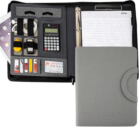 Portfolio Business Padfolio Folder with Zipper, Conference Meeting Executive File Legal Document Organizer with Pockets Letter Notepad Padfolio for Men Women (Non Calculator, Black) in Kuwait