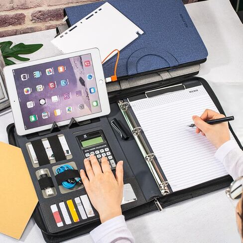 Portfolio Business Padfolio Folder with Zipper, Conference Meeting Executive File Legal Document Organizer with Pockets Letter Notepad Padfolio for Men Women (Non Calculator, Black) in Kuwait