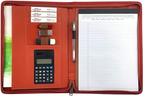 PU Leather Zippered Padfolio with Calculator Professional Interview Resume Business Portfolio for Men Women (Pink) in Saudi Arabia