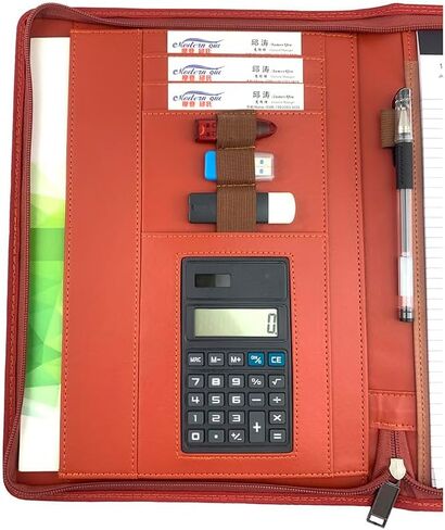 PU Leather Zippered Padfolio with Calculator Professional Interview Resume Business Portfolio for Men Women (Pink) in Saudi Arabia