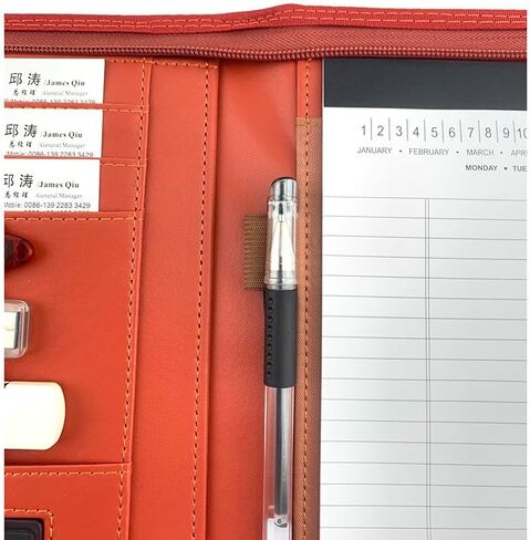 PU Leather Zippered Padfolio with Calculator Professional Interview Resume Business Portfolio for Men Women (Pink) in Saudi Arabia