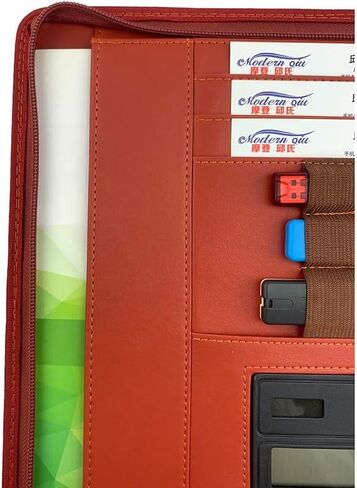 PU Leather Zippered Padfolio with Calculator Professional Interview Resume Business Portfolio for Men Women (Pink) in Saudi Arabia