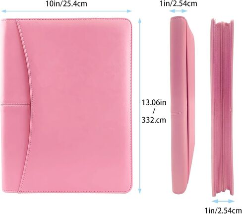 PU Leather Zippered Padfolio with Calculator Professional Interview Resume Business Portfolio for Men Women (Pink) in Saudi Arabia