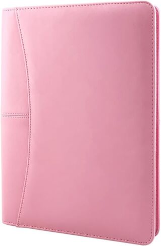 PU Leather Zippered Padfolio with Calculator Professional Interview Resume Business Portfolio for Men Women (Pink) in Saudi Arabia