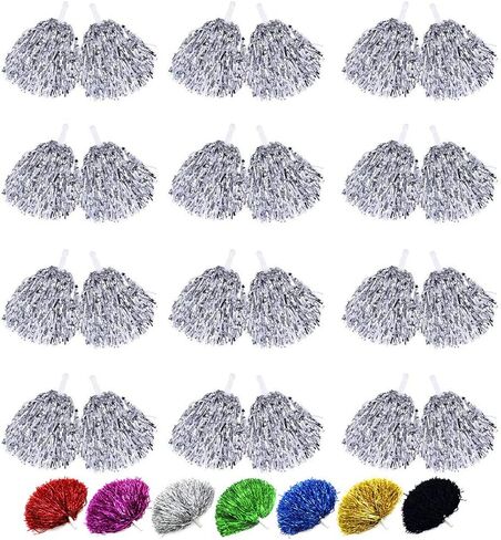 24 قطعة من فرقة بومس التشجيعية المرحة المبهجة من رقائق معدنية من البلاستيك مع مقبض عصا لتزيين حفلات الرقص ونادي كرة القدم in Kuwait