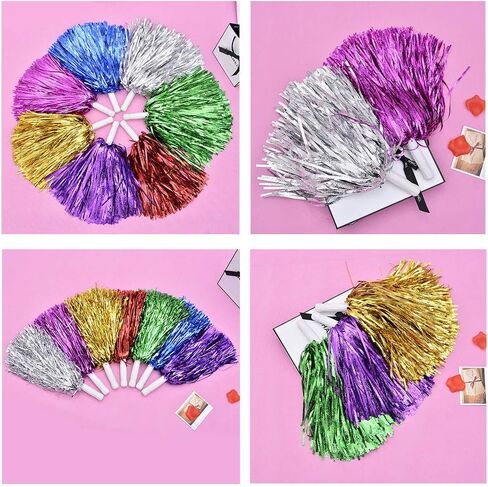 24 قطعة من فرقة بومس التشجيعية المرحة المبهجة من رقائق معدنية من البلاستيك مع مقبض عصا لتزيين حفلات الرقص ونادي كرة القدم in Kuwait