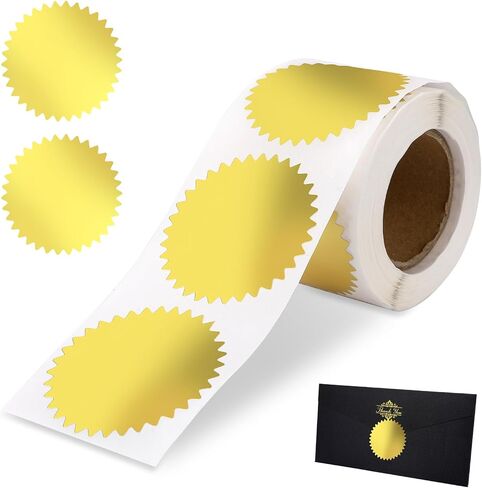 Gold Envelope Seals Stickers, 2" Round Labels Gold Foil Stickers Gold Metallic Seals for Package, Wedding Envelope, Graduation, Certificate Wafer Seals with Serrated Edge 250 Stickers Per Roll in Saudi Arabia