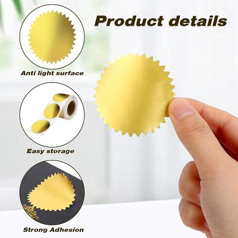 Gold Envelope Seals Stickers, 2" Round Labels Gold Foil Stickers Gold Metallic Seals for Package, Wedding Envelope, Graduation, Certificate Wafer Seals with Serrated Edge 250 Stickers Per Roll in Saudi Arabia