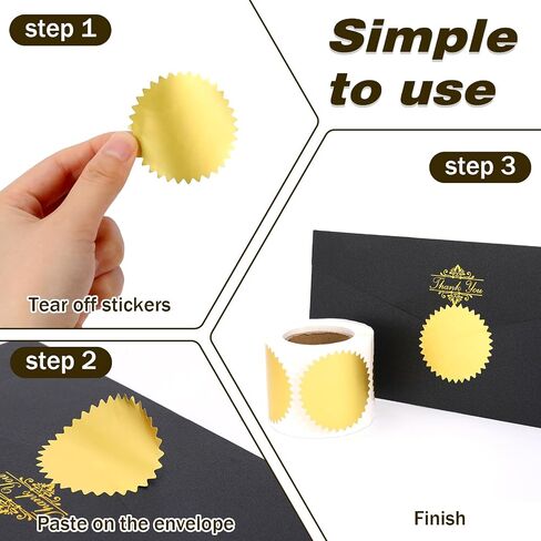 Gold Envelope Seals Stickers, 2" Round Labels Gold Foil Stickers Gold Metallic Seals for Package, Wedding Envelope, Graduation, Certificate Wafer Seals with Serrated Edge 250 Stickers Per Roll in Saudi Arabia