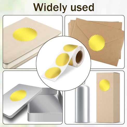 Gold Envelope Seals Stickers, 2" Round Labels Gold Foil Stickers Gold Metallic Seals for Package, Wedding Envelope, Graduation, Certificate Wafer Seals with Serrated Edge 250 Stickers Per Roll in Saudi Arabia