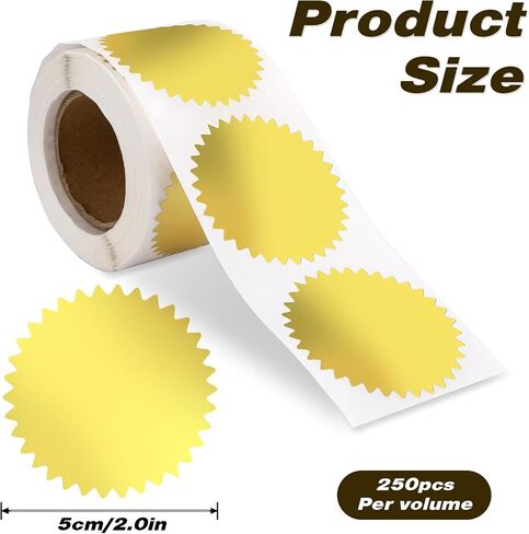 Gold Envelope Seals Stickers, 2" Round Labels Gold Foil Stickers Gold Metallic Seals for Package, Wedding Envelope, Graduation, Certificate Wafer Seals with Serrated Edge 250 Stickers Per Roll in Saudi Arabia