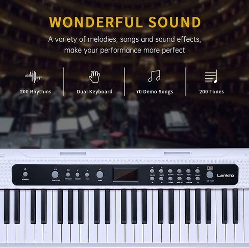 61 Key Keyboard Piano Electric Keyboard Kit Lighted Keys With LCD Display, Microphone, Power Supply, Audio Cable, Piano Key Stickers, Black in Saudi Arabia