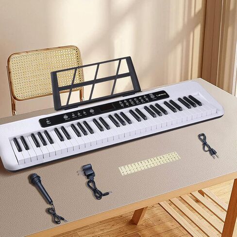 61 Key Keyboard Piano Electric Keyboard Kit Lighted Keys With LCD Display, Microphone, Power Supply, Audio Cable, Piano Key Stickers, Black in Saudi Arabia