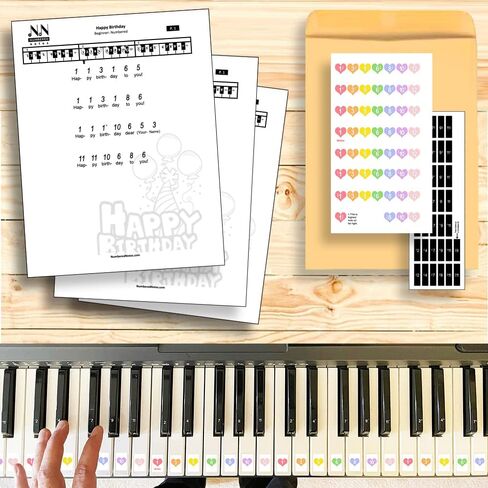 ملصقات لوحة مفاتيح البيانو المرقمة بتصميم Candy Hearts مع 4 أغاني للمبتدئين سهلة العزف. in Kuwait