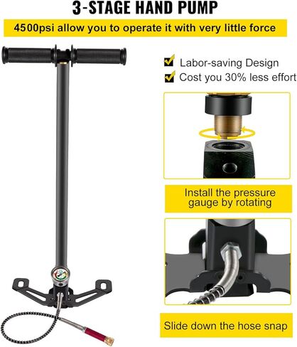 مضخة هواء VEVOR PCP، مضخة يدوية PCP ثلاثية المراحل، مضخة هواء عالية الضغط 4500 رطل لكل بوصة مربعة مع مقياس، مضخة مسدس هواء متعددة الأغراض، مضخة بندقية هواء PCP من الفولاذ المقاوم للصدأ لـ PCP، وبنادق هواء كرات الطلاء وخزانات HPA in Kuwait