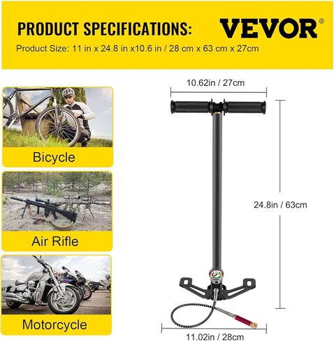 مضخة هواء VEVOR PCP، مضخة يدوية PCP ثلاثية المراحل، مضخة هواء عالية الضغط 4500 رطل لكل بوصة مربعة مع مقياس، مضخة مسدس هواء متعددة الأغراض، مضخة بندقية هواء PCP من الفولاذ المقاوم للصدأ لـ PCP، وبنادق هواء كرات الطلاء وخزانات HPA in Kuwait