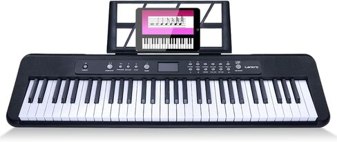 طقم لوحة مفاتيح كهربائية للبيانو مكون من 61 مفتاحًا، مفاتيح مضاءة مع شاشة LCD، ميكروفون، مصدر طاقة، كابل صوت، ملصقات مفاتيح البيانو، أبيض in Kuwait