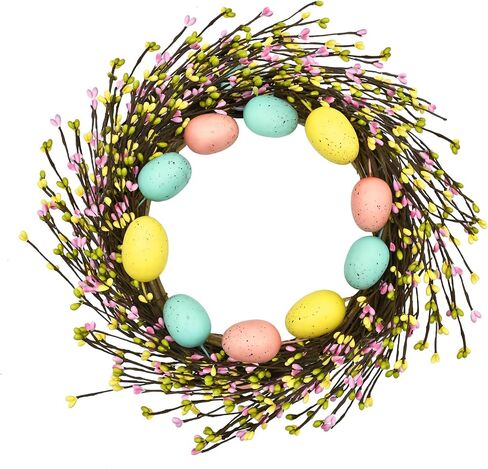 Easter Wreaths Decorations for Front Door,16 Inch Easter Wreath with Colourful Eggs and Berries,Artificial Easter Door Wreath for Home Indoor Outdoor Decor,Grapevine Easter Egg Wreath in Saudi Arabia