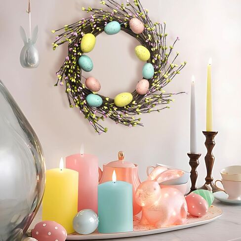 Easter Wreaths Decorations for Front Door,16 Inch Easter Wreath with Colourful Eggs and Berries,Artificial Easter Door Wreath for Home Indoor Outdoor Decor,Grapevine Easter Egg Wreath in Saudi Arabia
