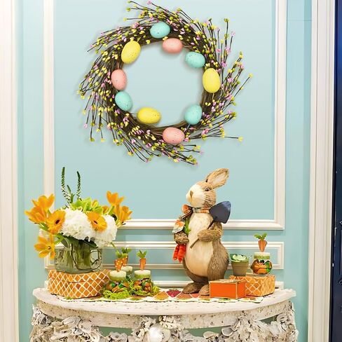 Easter Wreaths Decorations for Front Door,16 Inch Easter Wreath with Colourful Eggs and Berries,Artificial Easter Door Wreath for Home Indoor Outdoor Decor,Grapevine Easter Egg Wreath in Saudi Arabia