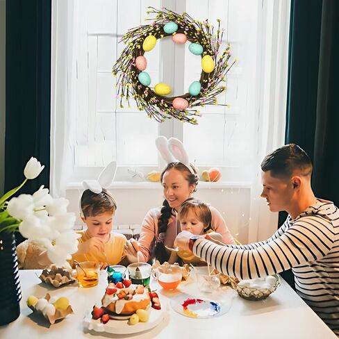 Easter Wreaths Decorations for Front Door,16 Inch Easter Wreath with Colourful Eggs and Berries,Artificial Easter Door Wreath for Home Indoor Outdoor Decor,Grapevine Easter Egg Wreath in Saudi Arabia