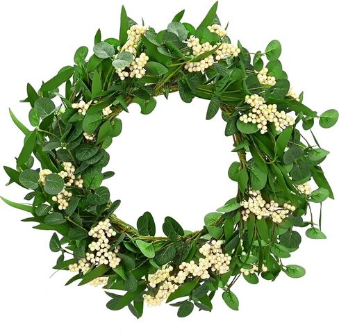 Wreaths for Front Door, 20in Green Eucalyptus Wreath, Artificial Eucalyptus Leaves Wreath with Berries, Spring/Summer Wreath for Front Door Wall Window Festival Farmhouse Porch Patio Garden Decor in Kuwait