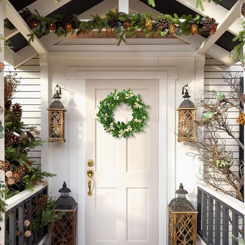 Wreaths for Front Door, 20in Green Eucalyptus Wreath, Artificial Eucalyptus Leaves Wreath with Berries, Spring/Summer Wreath for Front Door Wall Window Festival Farmhouse Porch Patio Garden Decor in Kuwait