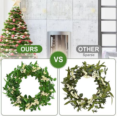 Wreaths for Front Door, 20in Green Eucalyptus Wreath, Artificial Eucalyptus Leaves Wreath with Berries, Spring/Summer Wreath for Front Door Wall Window Festival Farmhouse Porch Patio Garden Decor in Kuwait