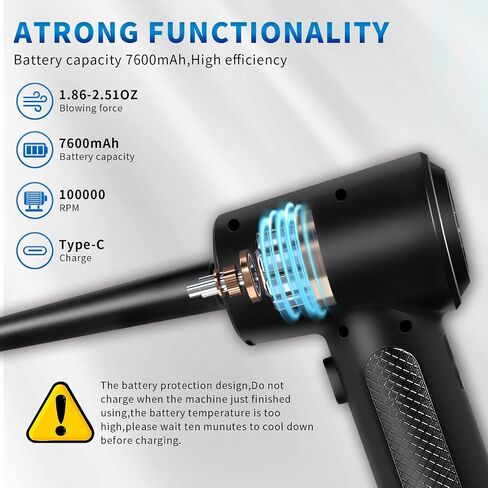 Compressed Air Duster, for car Computer and Keyboard Clean-Cordless with 3-Gear to Electric air Duster-Reusable no Canned air Duster Electric Rechargeable Air Duster in Saudi Arabia