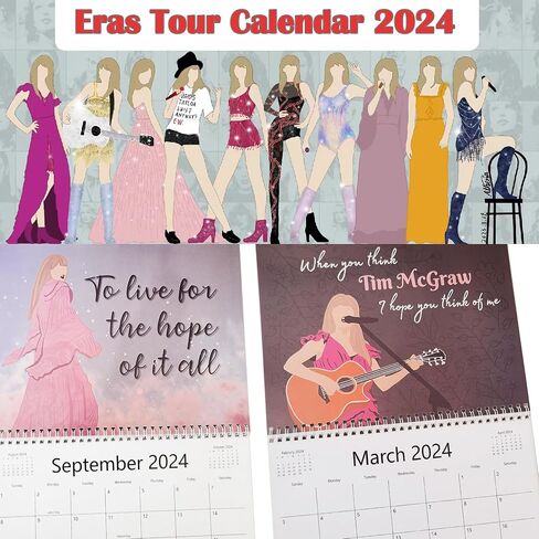 Eras Tour Calendar 2024, Eras Tour Calendar, Music Posters Album Cover Poster Calendar 2024 for Fans Gift Music Lover, Wall Art Calendar for Jan. 2024 - Dec. 2024, 11" x 8.8" in Saudi Arabia