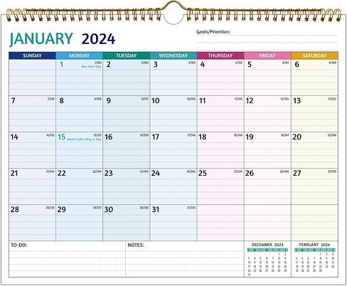 تقويم حائط 2024-2025 - تقويم 18 شهرًا 2024-2025، يناير 2024 - يونيو 2025، 14.57 × 11.42 بوصة، تقويم 2024، تقويم شهري مع كتل مسطرة، ورق سميك، عطلات، المهام والملاحظات in Saudi Arabia