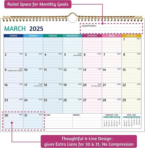 تقويم حائط 2024-2025 - تقويم 18 شهرًا 2024-2025، يناير 2024 - يونيو 2025، 14.57 × 11.42 بوصة، تقويم 2024، تقويم شهري مع كتل مسطرة، ورق سميك، عطلات، المهام والملاحظات in Saudi Arabia