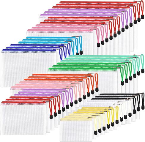 Mesh Zipper Pouch Document Bag, Plastic Zip File Folders,A4 Letter Size Waterproof Document Pouch for Office Supplies, Arts & Crafts Organizing Storage (10 Colors 40 Pack) in Saudi Arabia
