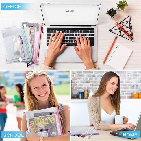 Mesh Zipper Pouch Document Bag, Plastic Zip File Folders,A4 Letter Size Waterproof Document Pouch for Office Supplies, Arts & Crafts Organizing Storage (10 Colors 40 Pack) in Saudi Arabia
