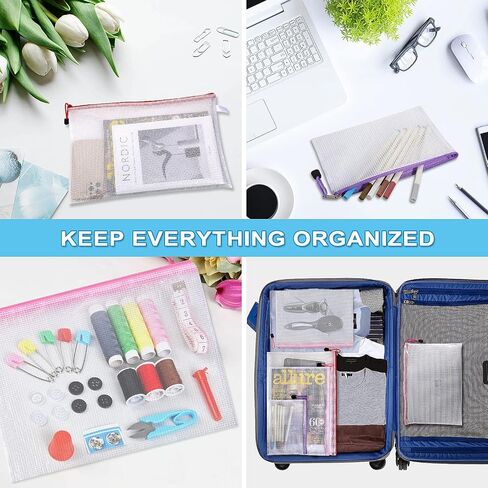 Mesh Zipper Pouch Document Bag, Plastic Zip File Folders,A4 Letter Size Waterproof Document Pouch for Office Supplies, Arts & Crafts Organizing Storage (10 Colors 40 Pack) in Saudi Arabia