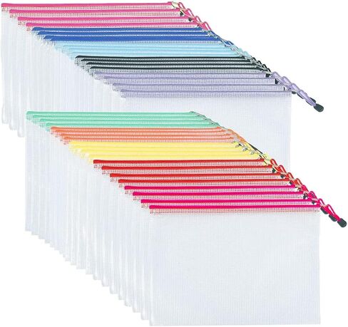 Mesh Zipper Pouch Document Bag, Plastic Zip File Folders,A4 Letter Size Waterproof Document Pouch for Office Supplies, Arts & Crafts Organizing Storage (10 Colors 40 Pack) in Kuwait