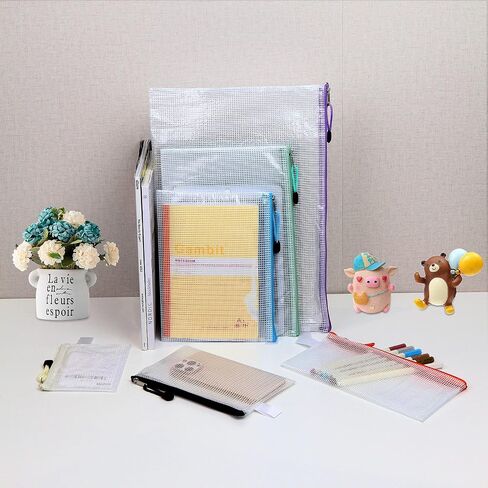Mesh Zipper Pouch Document Bag, Plastic Zip File Folders,A4 Letter Size Waterproof Document Pouch for Office Supplies, Arts & Crafts Organizing Storage (10 Colors 40 Pack) in Saudi Arabia