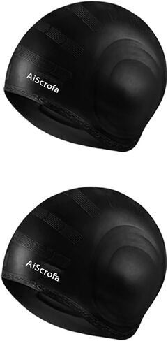 Unisex Swim Caps Cover Ears (2 Pack), Flexible Silicone Swimmer Caps for Long Hair Swimming, 3D Ear Protection,for Man & Women in Saudi Arabia