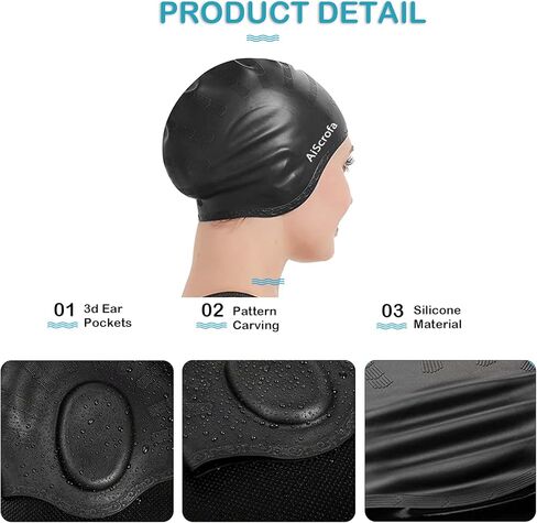 Unisex Swim Caps Cover Ears (2 Pack), Flexible Silicone Swimmer Caps for Long Hair Swimming, 3D Ear Protection,for Man & Women in Saudi Arabia