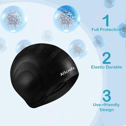 Unisex Swim Caps Cover Ears (2 Pack), Flexible Silicone Swimmer Caps for Long Hair Swimming, 3D Ear Protection,for Man & Women in Saudi Arabia
