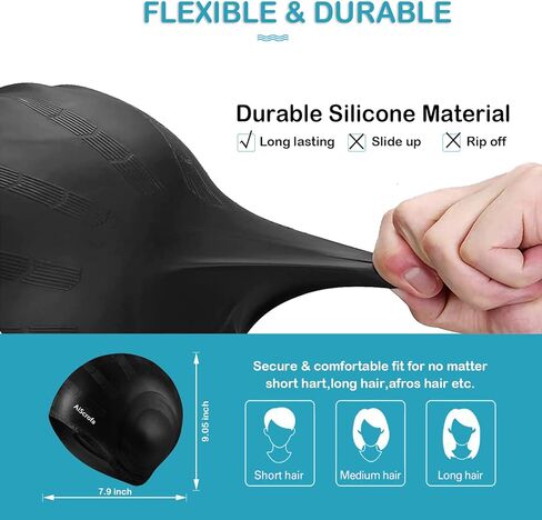 Unisex Swim Caps Cover Ears (2 Pack), Flexible Silicone Swimmer Caps for Long Hair Swimming, 3D Ear Protection,for Man & Women in Saudi Arabia