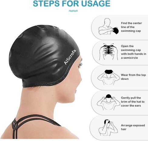 Unisex Swim Caps Cover Ears (2 Pack), Flexible Silicone Swimmer Caps for Long Hair Swimming, 3D Ear Protection,for Man & Women in Saudi Arabia