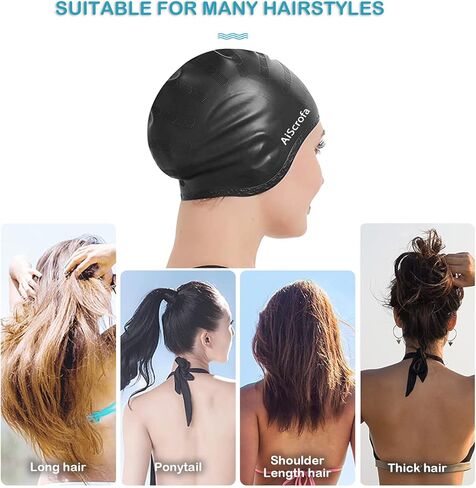 Unisex Swim Caps Cover Ears (2 Pack), Flexible Silicone Swimmer Caps for Long Hair Swimming, 3D Ear Protection,for Man & Women in Saudi Arabia