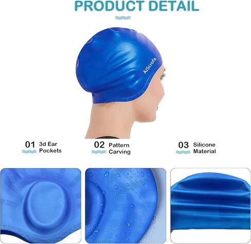 Unisex Swim Caps Cover Ears (2 Pack), Flexible Silicone Swimmer Caps for Long Hair Swimming, 3D Ear Protection,for Man & Women in Saudi Arabia