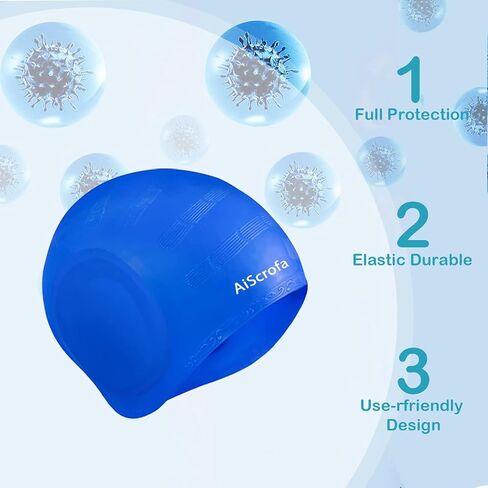 Unisex Swim Caps Cover Ears (2 Pack), Flexible Silicone Swimmer Caps for Long Hair Swimming, 3D Ear Protection,for Man & Women in Saudi Arabia