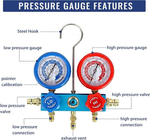 مضخة تفريغ 110 فولت 4CFM ومجموعة أدوات قياس متعددة التيار المتردد R134a، تصميم محمول مريح، قياس دقيق، مع كاشف للتسرب وحقيبة حمل لصيانة نظام التدفئة والتهوية وتكييف الهواء (HVAC) in Kuwait